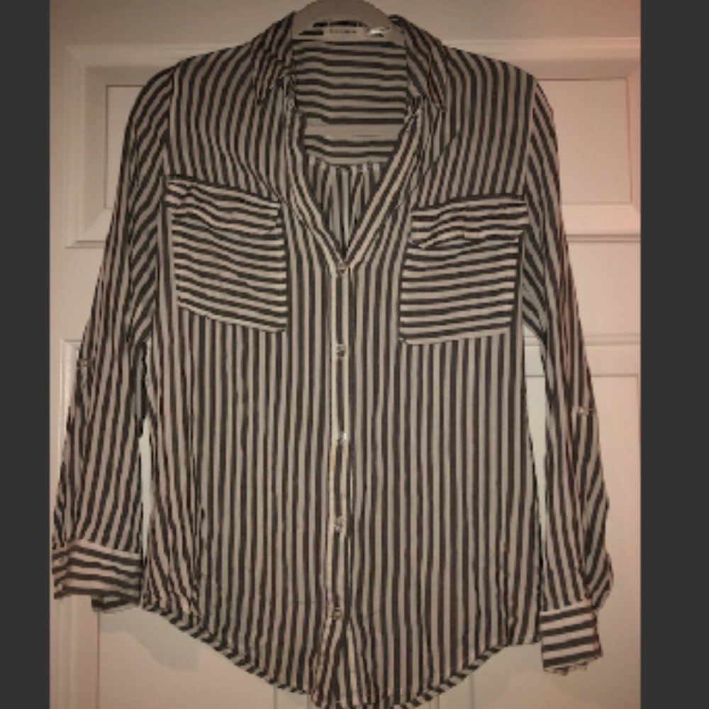Gray & White Striped Button Down